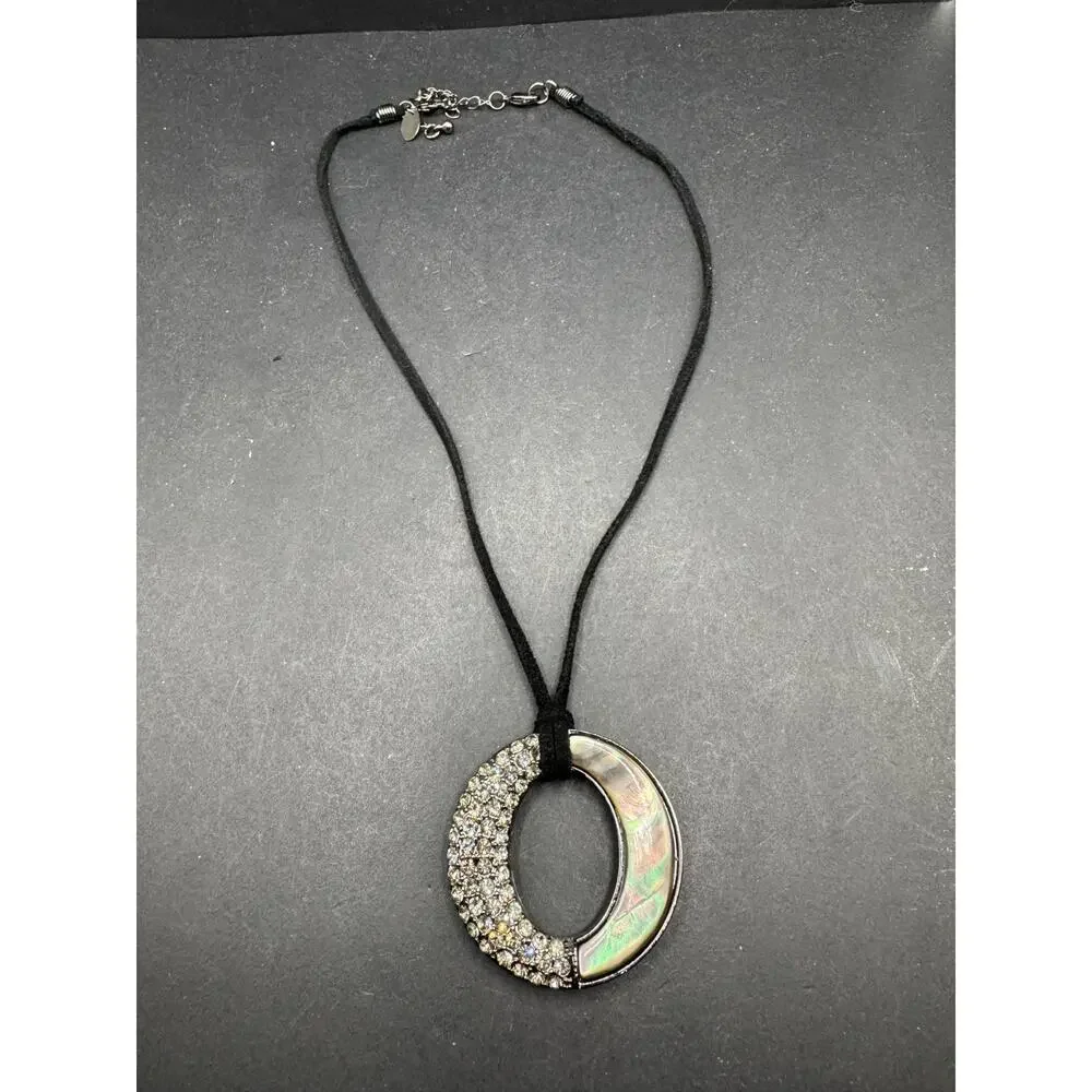 Lia Sophia Kiam Family Abalone Shell & Crystal Rhinestone Black Cord Necklace